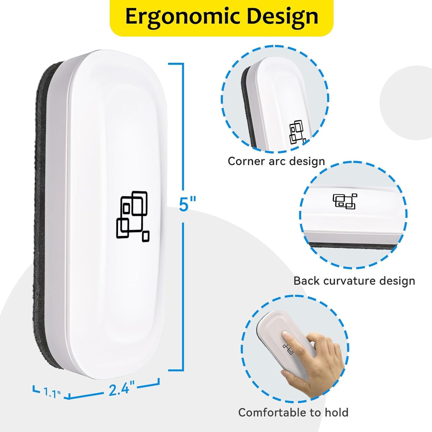 Maxtek Magnetic Dry Erase Eraser, 2 Pack, for Glass Board, Calendar, Whiteboard, Office and School Supplies (Pure White)