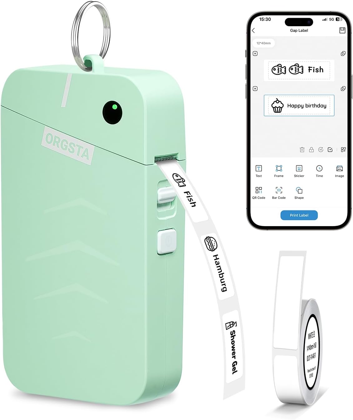 ORGSTA S001 Label Maker Machine with Tape, Portable Bluetooth Label Maker for Home and Office Organization, Thermal Label Printer Mini Label Maker with Multiple Templates, Green