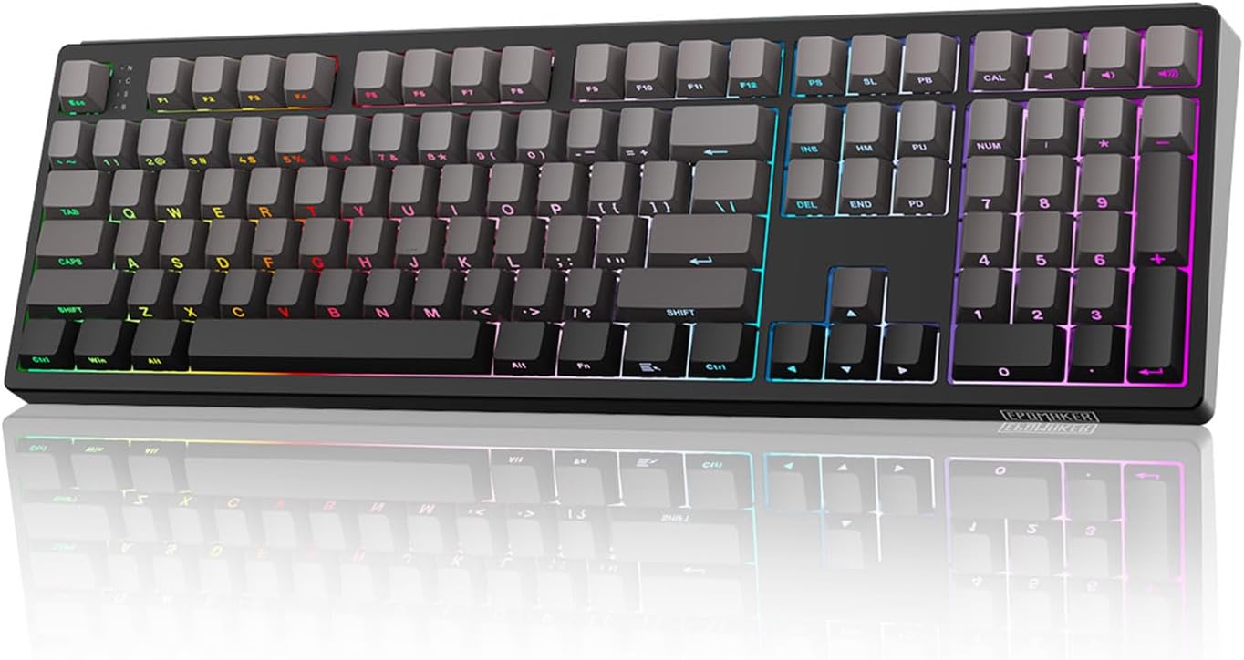 EPOMAKER TH108 Full Size Mechanical Keyboard, Wireless Gaming Keyboard, 8000mAh Battery, Creamy Gasket, 108 Keys, Hot Swap, Custom Driver, RGB Backlights (Black, Sea Salt Silent Switch)