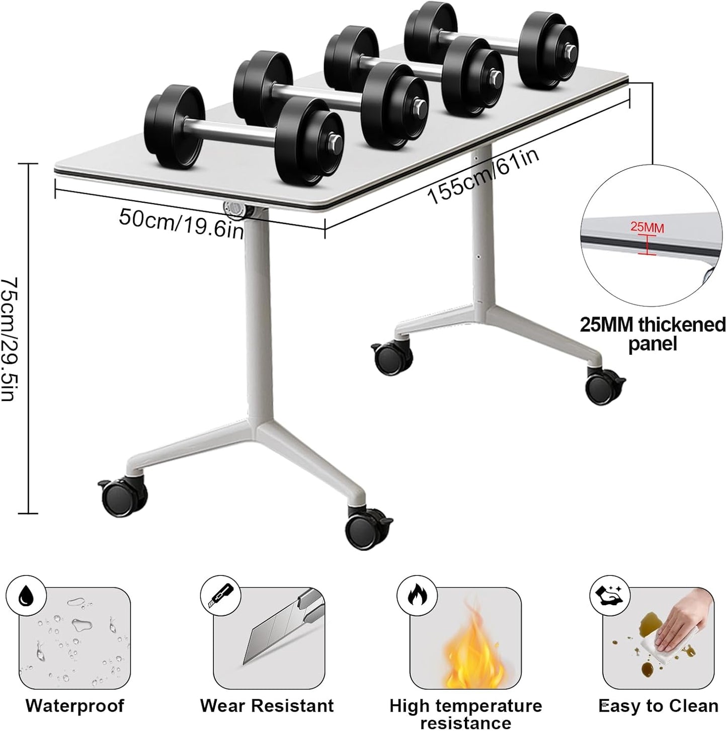 Conference Table,Folding Conference Room Tables Portable Rolling Conference Training Table with Silent Wheels,Mobile Meetings Flip Top Tables for Offices Classrooms Meeting Room (4Pack 61in)