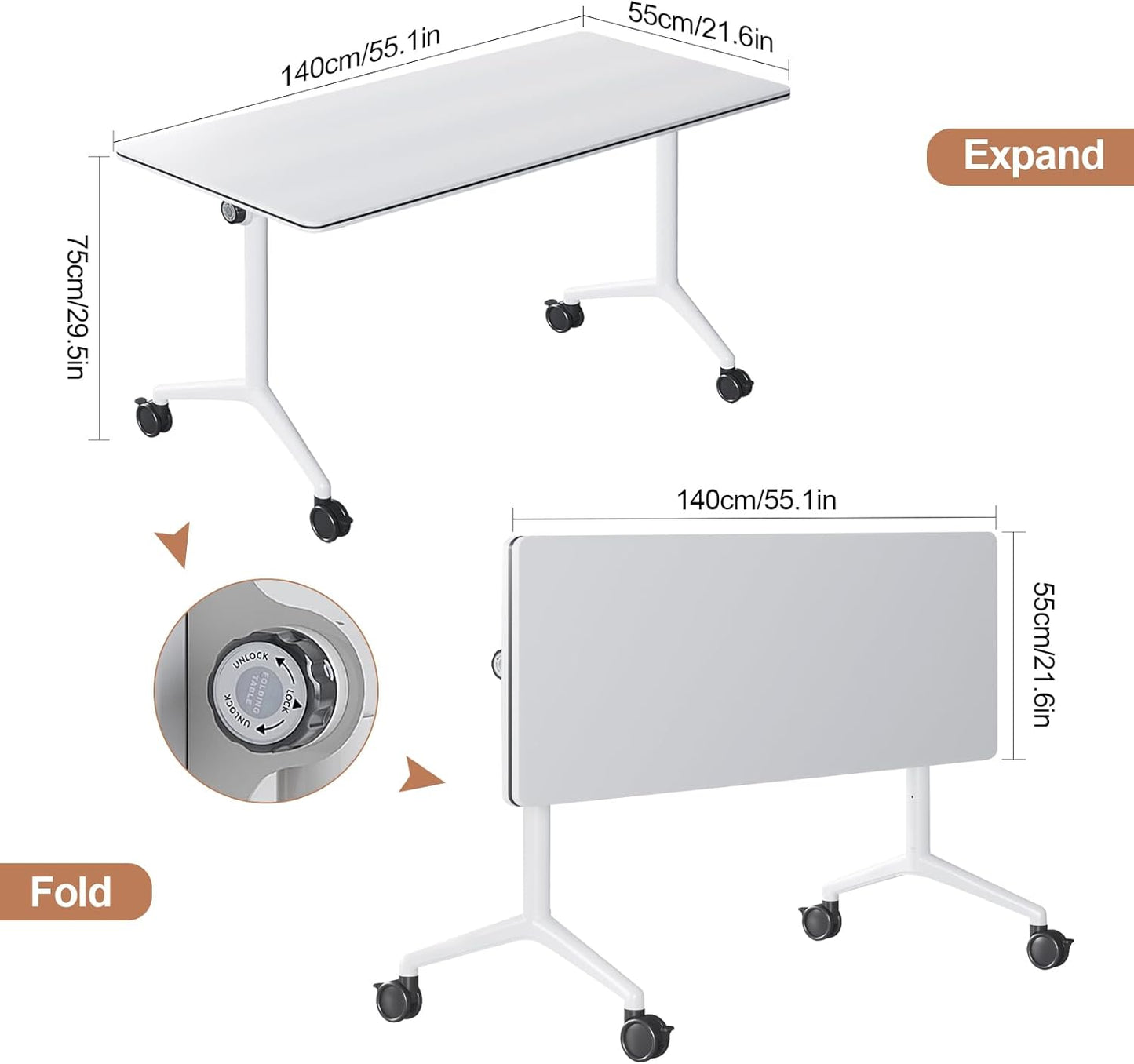 Conference Table, Folding Conference Tables for 2-20 People, Modern Conference Room Table with Wheels, Super Sturdy Large Rectangle Mobile Meeting Seminar Tables for Office (4PCS 55.1in)