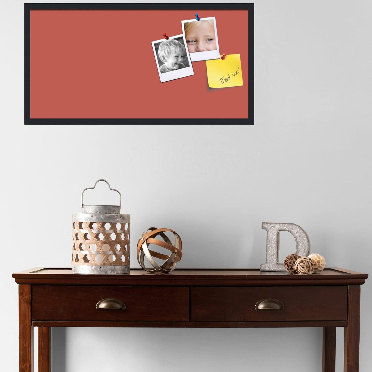 PinPix 36x18 Inch Cork Bulletin Board. This Decorative Framed Pin Board Comes with Crimson Pastel Design and a Satin Black Frame. Ideal for Home Office Decor or Message Board (PinPix-1807)