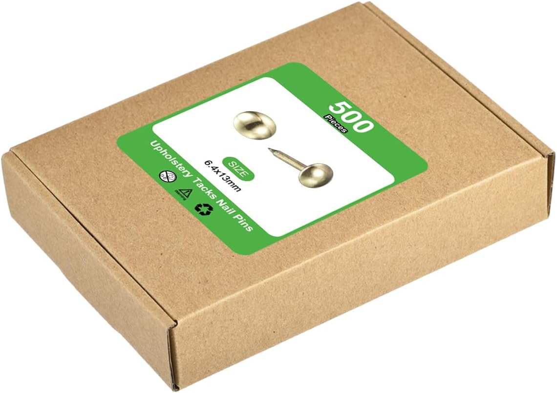 uxcell Upholstery Tacks Nail Pins Furniture, 500Pcs 6.4x13mm Thumb Tack Pins Assortment Kit Carbon Steel for Home Sofa DIY Decorative Nail Heads Nails, Gold