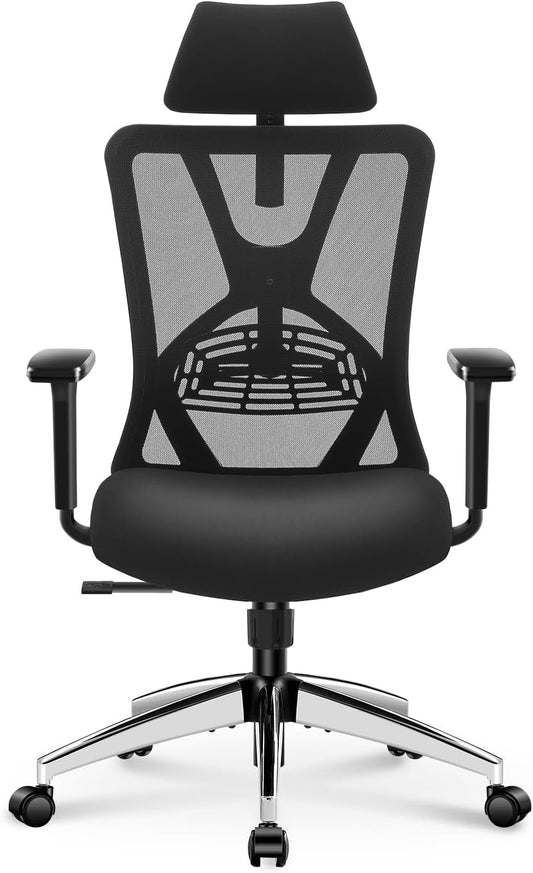 Ticova Ergonomic Office Chair - High Back Desk Chair with Adjustable Lumbar Support, Headrest & 3D Armrest - 130°Rocking Mesh Computer Chair