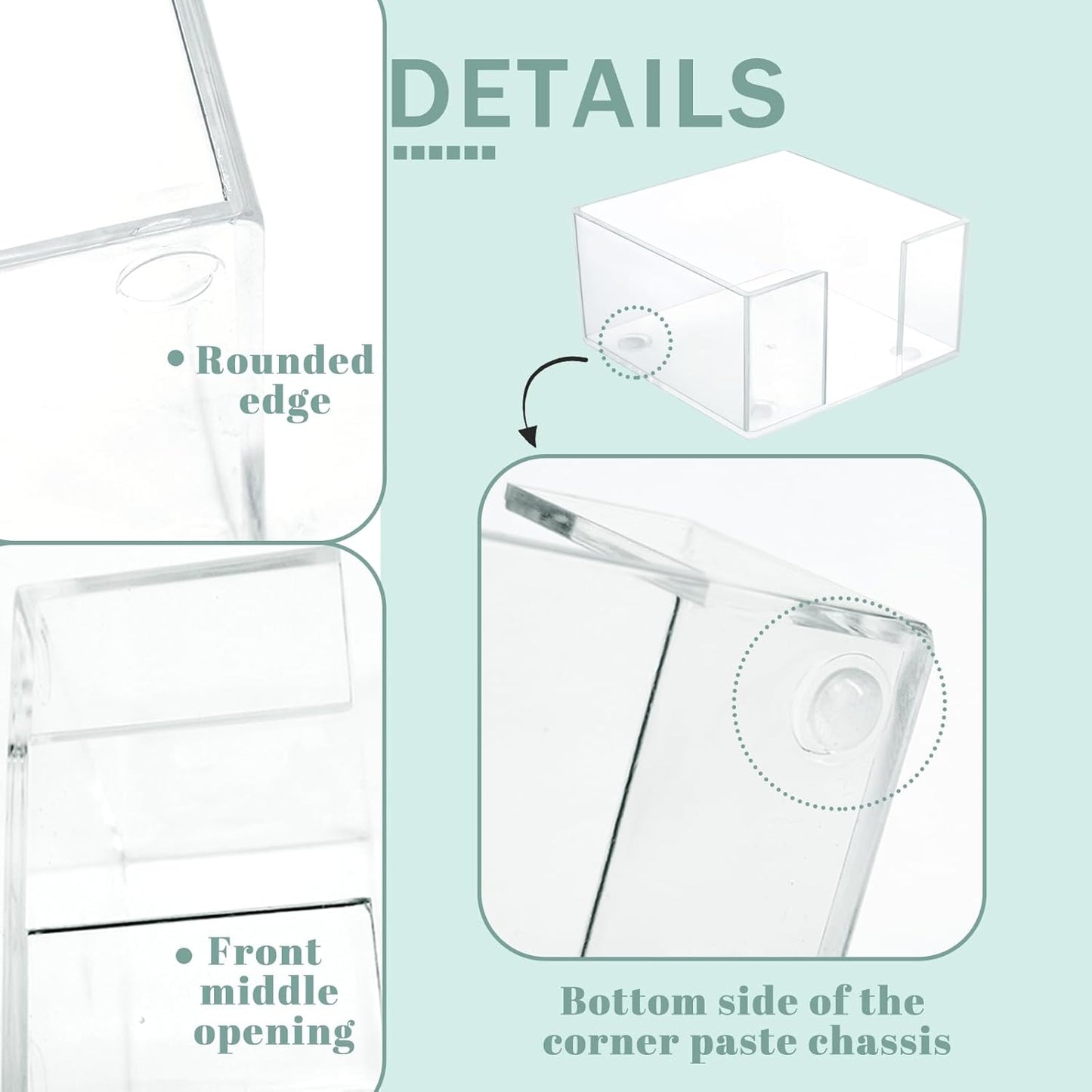 Acrylic Sticky Note Holder, Crystal Clear Self-Stick Note Pad Holder, Note Dispenser for 3 x 3 in Sticky Note Storage School Dorm Room and Office Desk Organizer, 2 Pcs