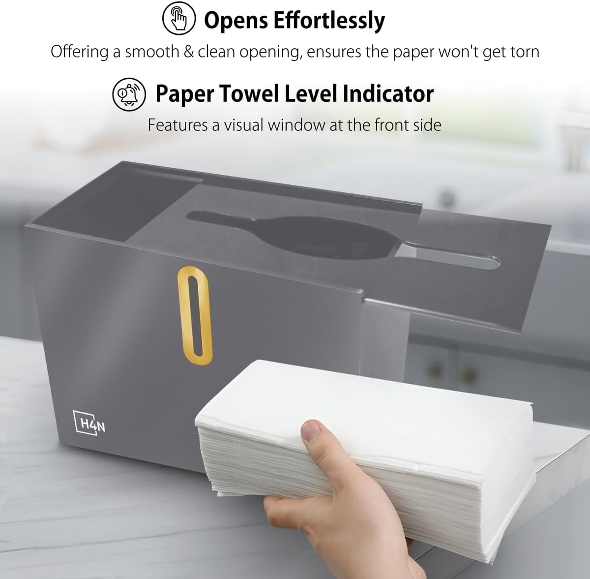 H4N Multifold Hand Paper Towel Dispenser Countertop, Compact Design, Single Sheet Dispensing for Home and Commercial Use, Gray