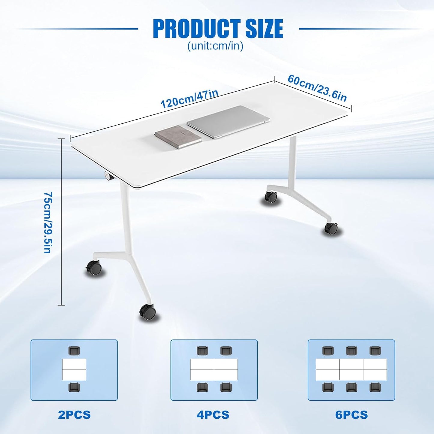 Conference Table, Folding Conference Desk Modern White, Seminar Table with Wheels, 2-10 People for Office, Meeting Break Room (4, 1915, 47IN)