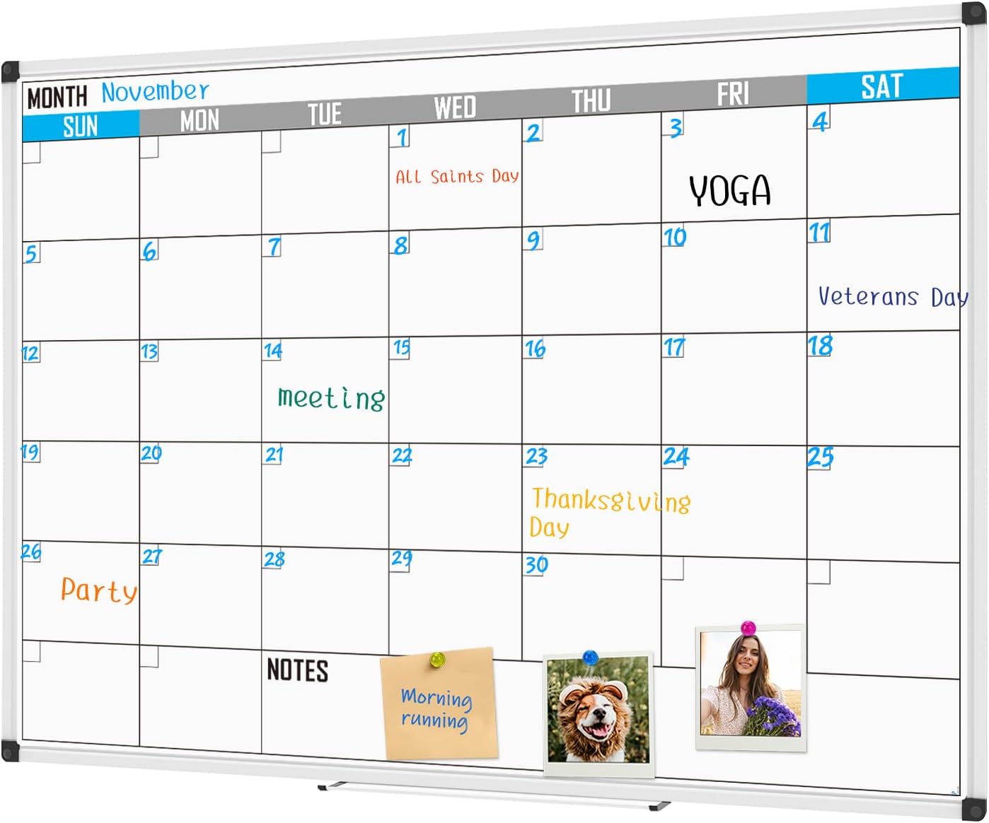 XBoard Magnetic Calendar Whiteboard 60" x 40" - Monthly Calendar Dry Erase Board, White Board + Colorful Calendar Board, Silver Aluminium Framed Monthly Planning Board