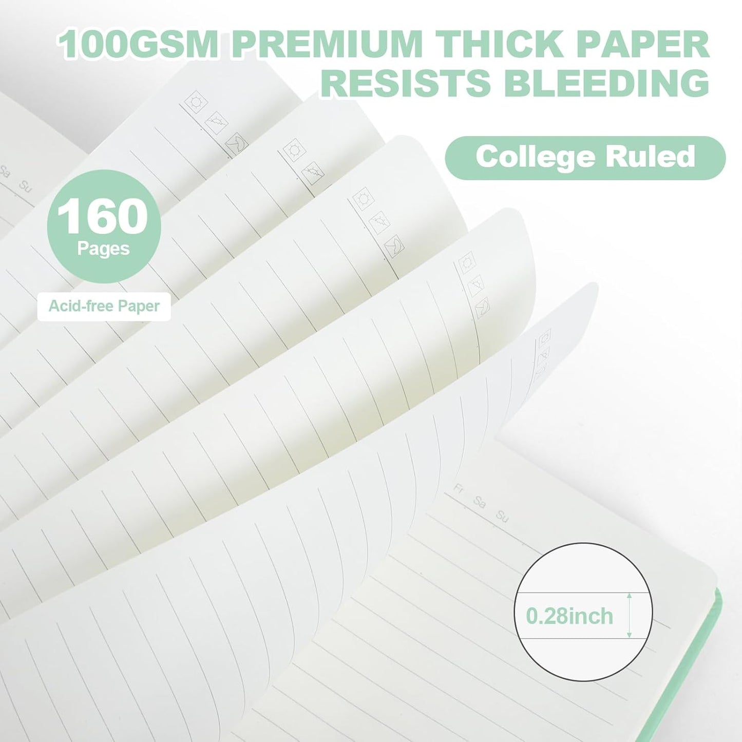 Lined Journal Notebook for Women Men,5.5"x8.3",100 GSM Thick Paper, A5 Hardcover Leather Journaling Notebooks for Writing,Travel,Work & School,College Ruled Journals for Note Taking Diary(Light Green)