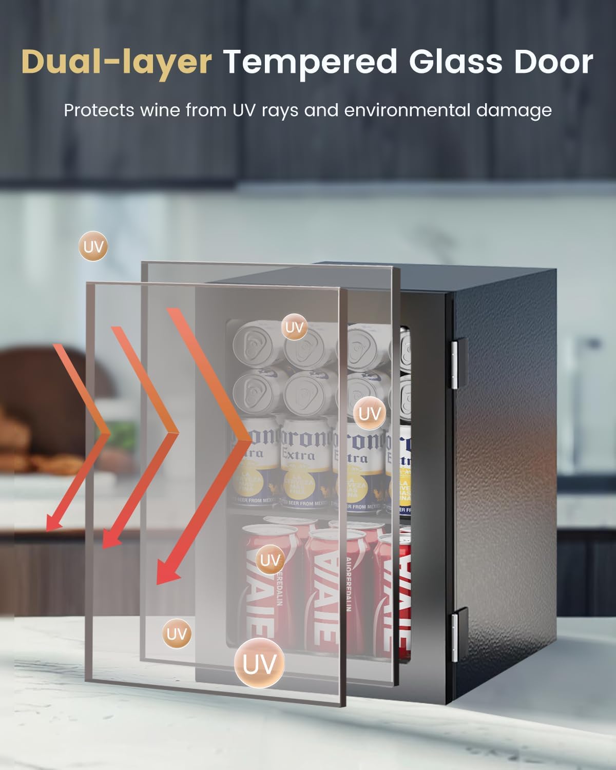 24 Cans Beverage Refrigerator Cooler - Mini Fridge with Glass Door, Soda Wine Beer Drink Fridge - Small Refrigerator for Office Home Bedroom Dorm Bar, Black