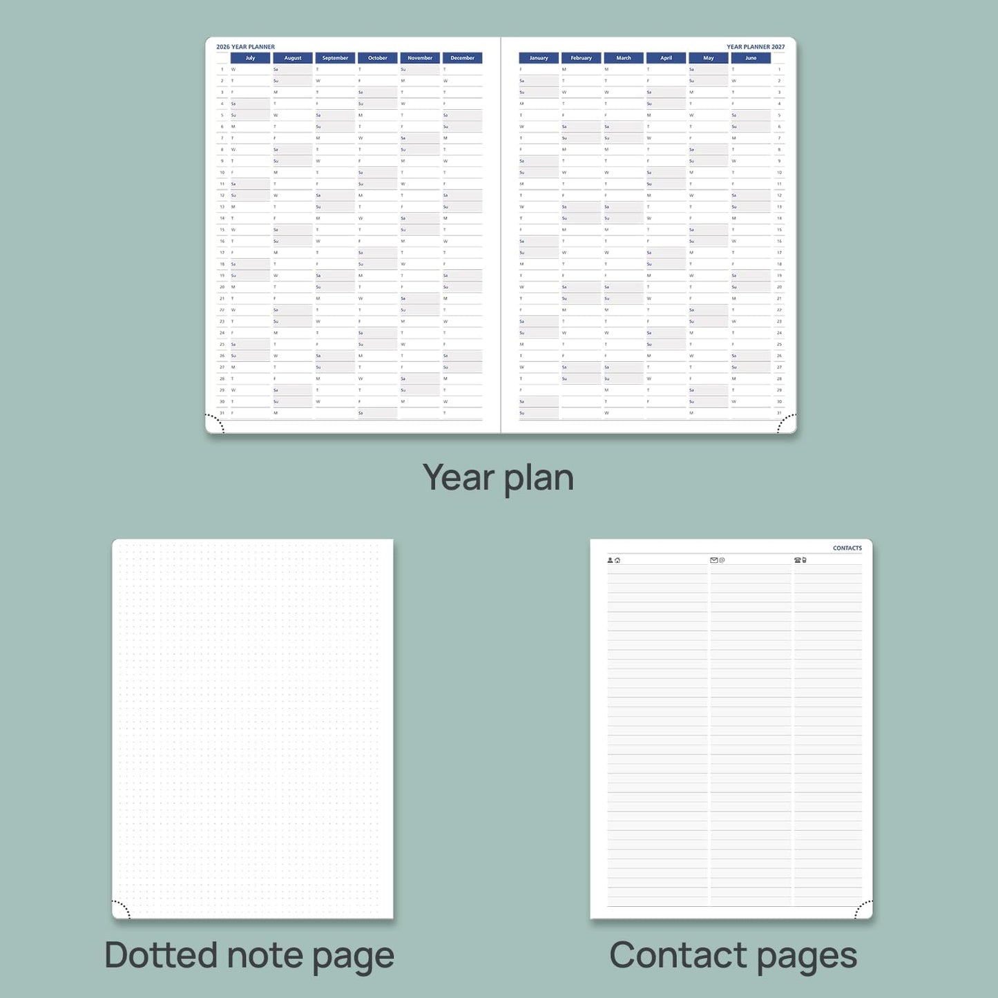 POPRUN Academic Planner 2025-2026, 8.5'' x 11.25'', Quarter-Hourly Appointment Book (July 2025-June 2026) with PU Leather Soft Cover, Dual Pockets, Monthly Tabs, 100GSM Thick Paper - Midnight Green