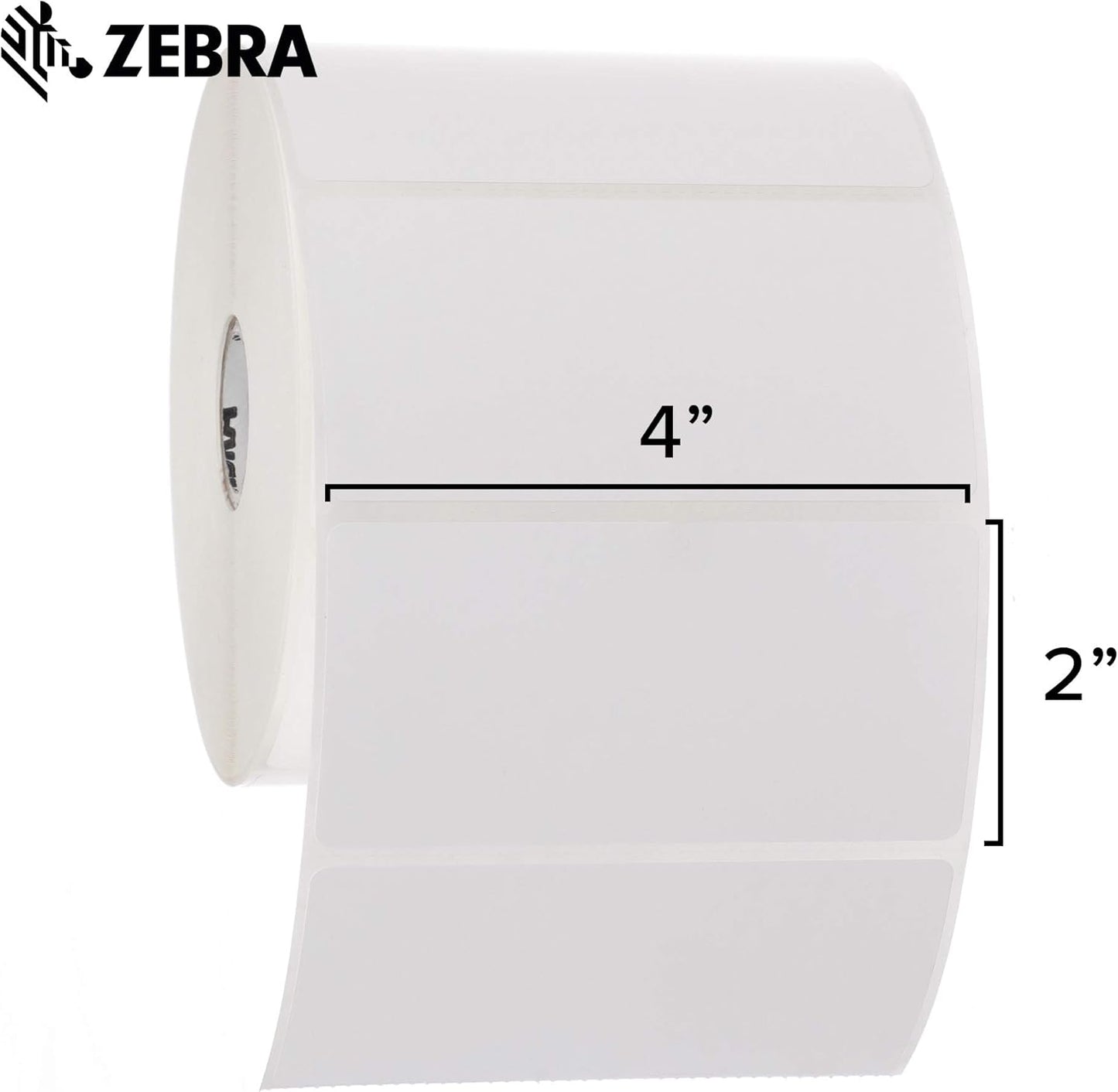 Zebra 4 x 2 in Thermal Transfer Polypropylene Labels PolyPro 3000T Permanent Adhesive Shipping Labels 1 in Core 4 rolls 10031649SP