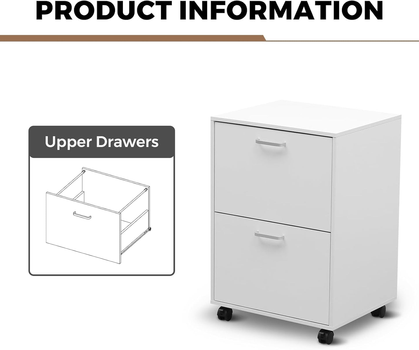 QDSSDECO 2 Drawer Mobile File Cabinet, Rolling Vertical Filing Cabinet fits A4, Legal Paper and Letter Paper for Home Office, White