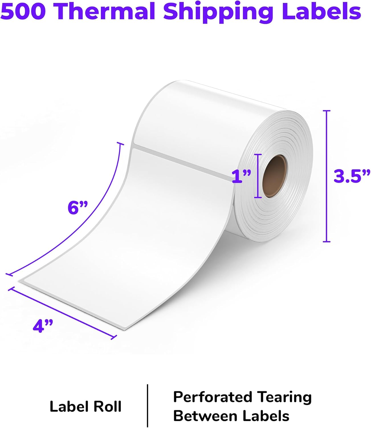 Rollo Direct Thermal Shipping Labels - 500 4x6 Thermal Label Roll - Perforated and Strong Adhesive (Commercial Grade)