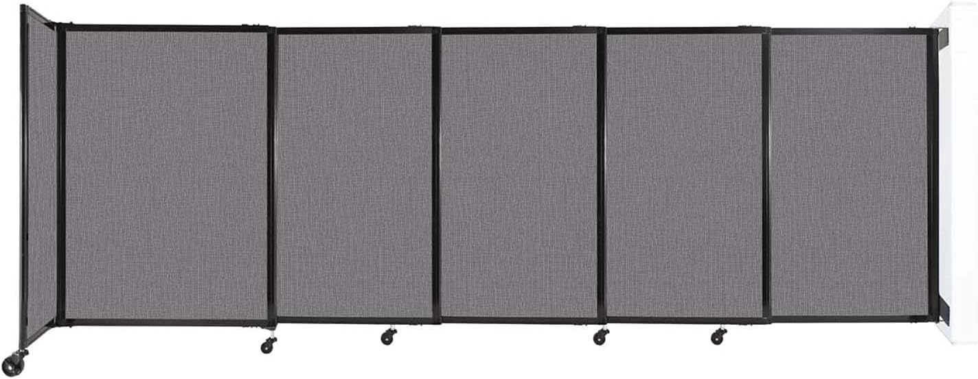 Wall-Mounted Sliding StraightWall Room Divider | Adjustable Widths | Locking Wheels | Room Separator | Up to 11'3" Wide x 4' Tall Slate Fabric Panels