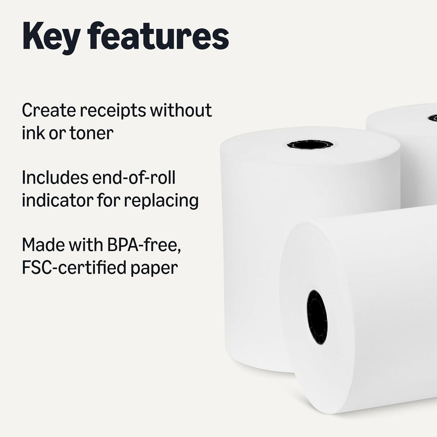 Amazon Basics Thermal Paper Receipt Rolls, 3 1/8" x 230', 50 rolls