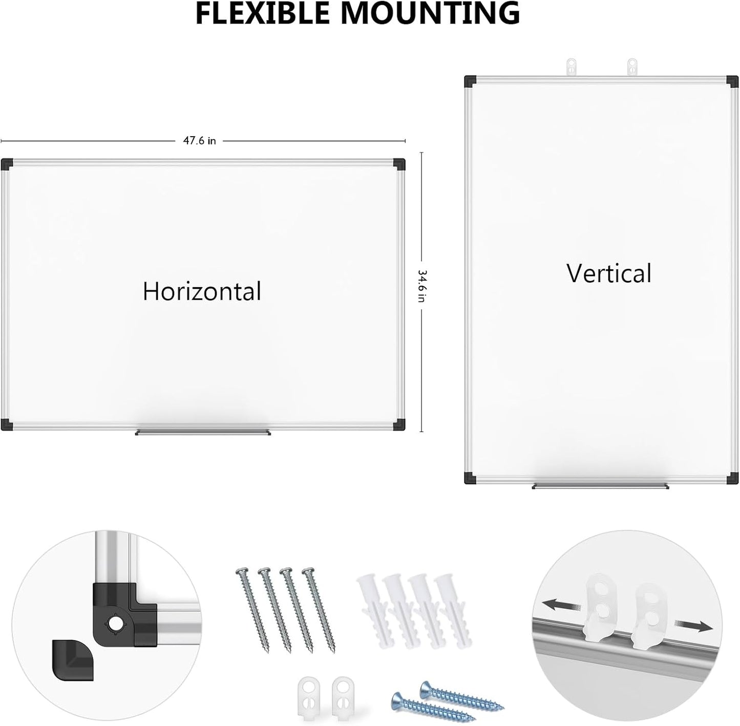 XBoard Magnetic Dry Erase Board 48 x 36 Inch, 4' x 3' Hanging White Board Silver Aluminum Frame Presentation Board for Home Office Classroom (Pack of 2)