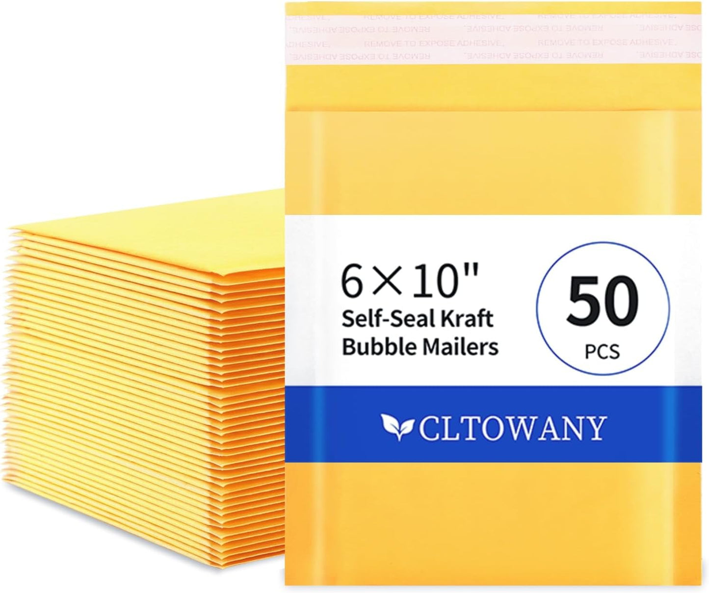 Kraft Bubble Mailers 6×10' Inch 50 Pack Yellow shipping envelopes Self-Seal Padded Mailing Envelopes for Jewelry Makeup Supplies and Small Business Packaging