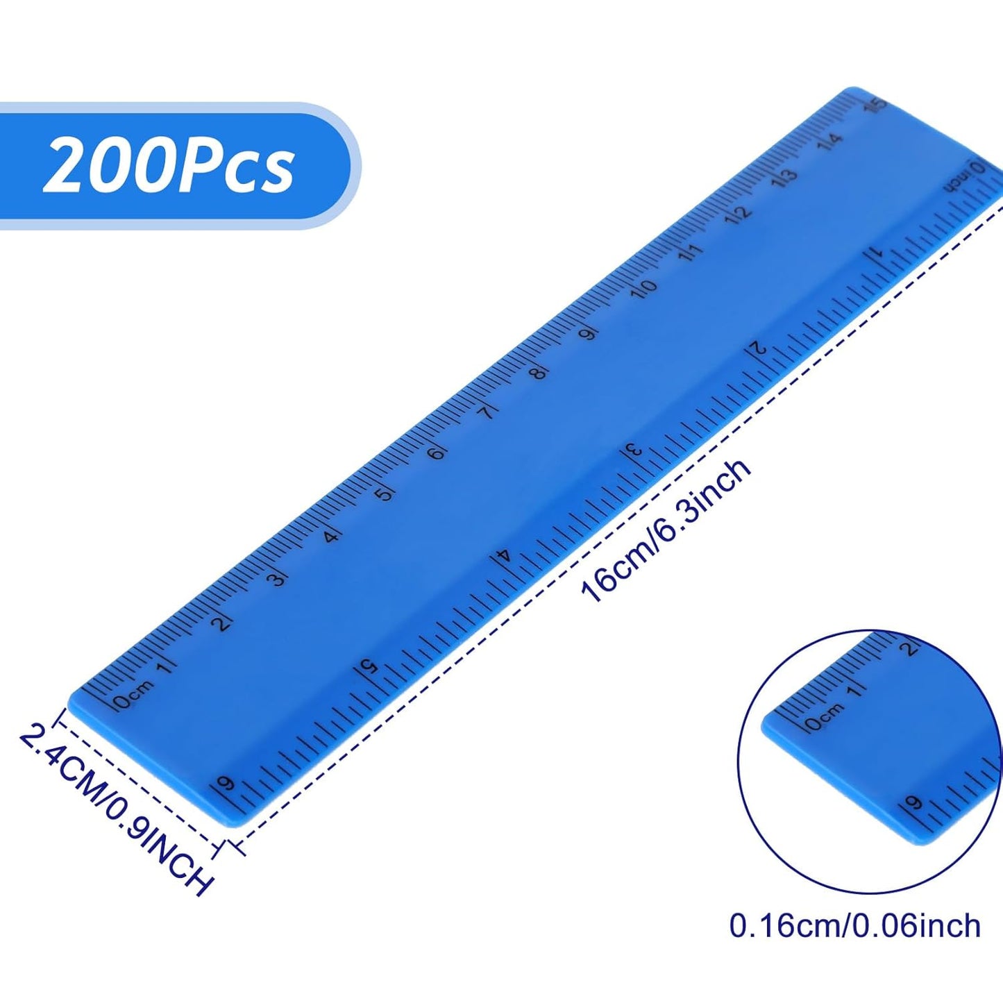 Zonon 200 Pcs Rulers Bulk Plastic Flexible Straight Rulers with Inches and Centimeters for First Day of School Gift for Students Back to School Office Supplies(Opaque Bright Color,6 Inch)