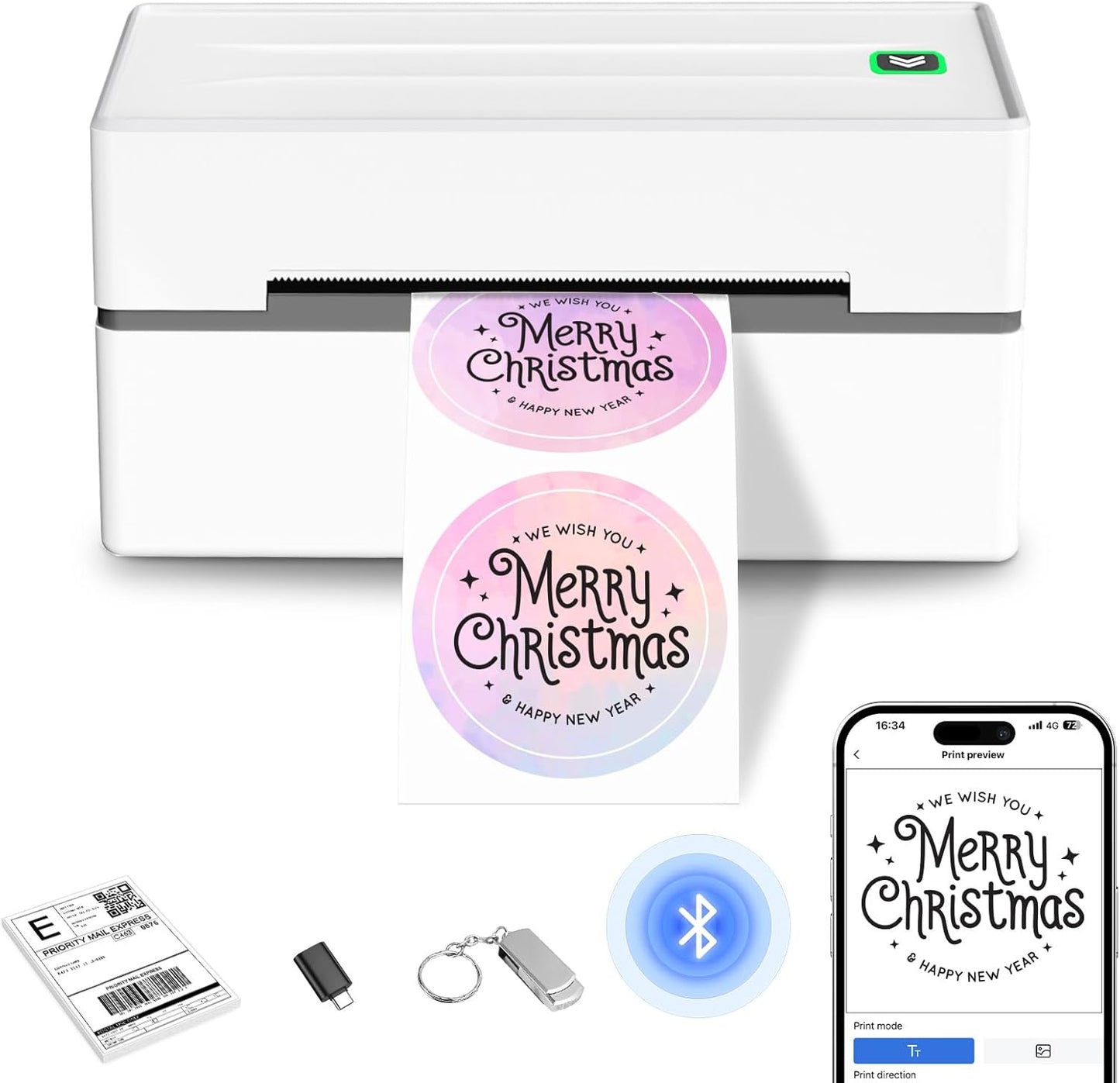 Bluetooth Thermal Label Printer, Wireless 4x6 Shipping Label Printers for Small Business, Compatible with Android&iOS and Windows, Address Label Printer for Amazon, Ebay, Shopify, Etsy, USPS