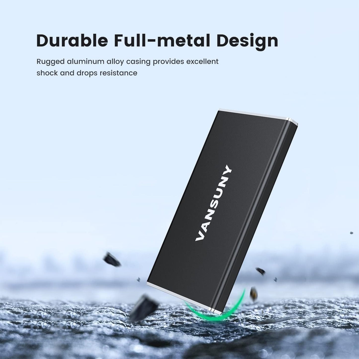 Vansuny 500GB Portable External SSD, USB 3.1 Gen2 450MB/s High-Speed Data Transfer, Metal USB C Mini Portable External Solid State Drive for PC, Laptop, Phones and More