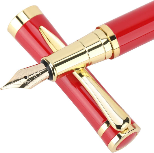 Cheericome Fountain Pen - Luxury Fountain pen set for Men & Women - Ink Pen for Smooth Writing - Fountain Pen Fine Nib，Includes 10 Ink Cartridges and Ink Refill Converter - Red