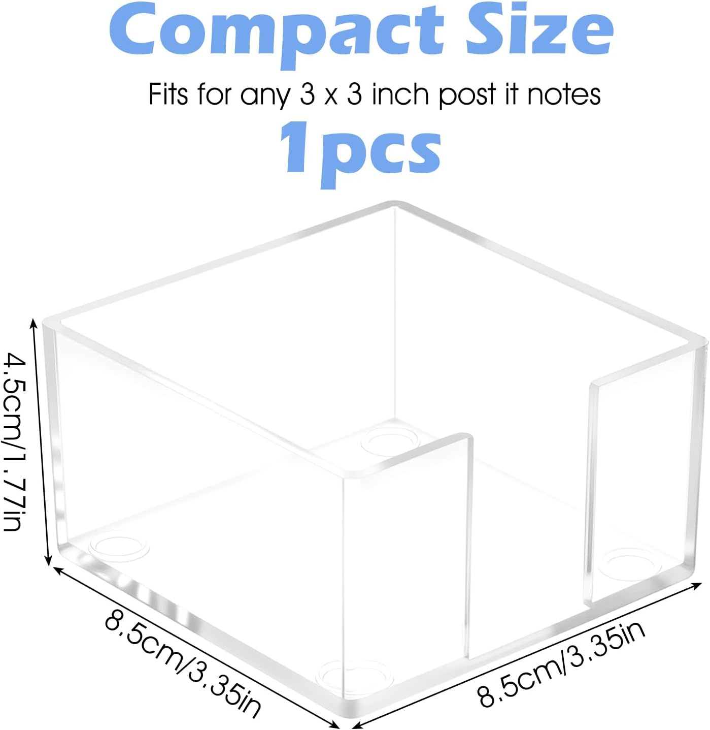 Clear Sticky Note Holder, Sticky Note Dispenser with Non-Slip Pad, Acrylic Desk Accessories, Aesthetic Office Supplies Organizer for Home Office Dorm Room (3.35 × 3.35 × 1.77 Inches)