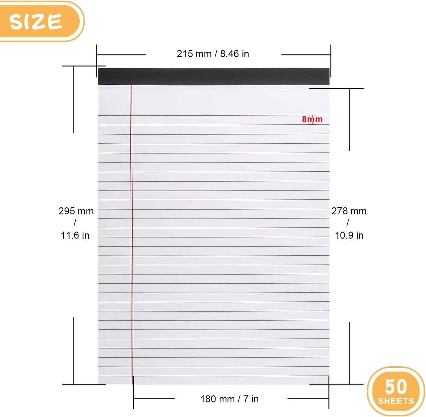 ZZTX Legal Pads 8.5 x 11 Inch White Writing Notepad, Lined Writing Pads for Work Office School, 50 Sheets Per Pad, A4, 1 Pack