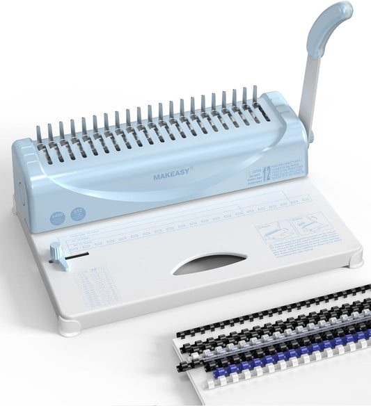 MAKEASY Binding Machine, 21-Hole, 450 Sheets, Comb Binding Machines with 1 Box Comb Bindings Spines, Comb Binder for Letter Size, A4, A5 Paper