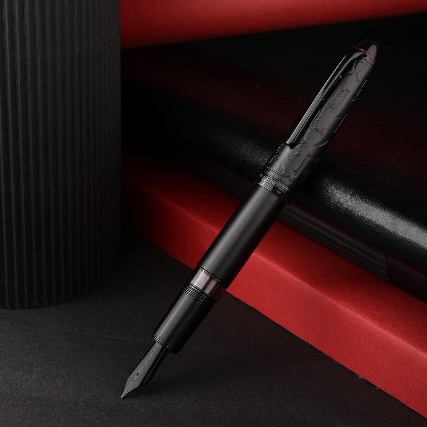 Hongdian N6 Black Metal Resin Piston Fountain Pen, Extra Fine Nib Classic Pen, Includes Metal Box Writing Pen