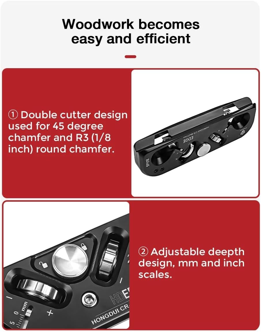 HONGDUI Chamfer Plane Edge Plane Corner Plane Quick Edge Trimmer Chamfering Tool with 3 Carbide Insert for Woodworking