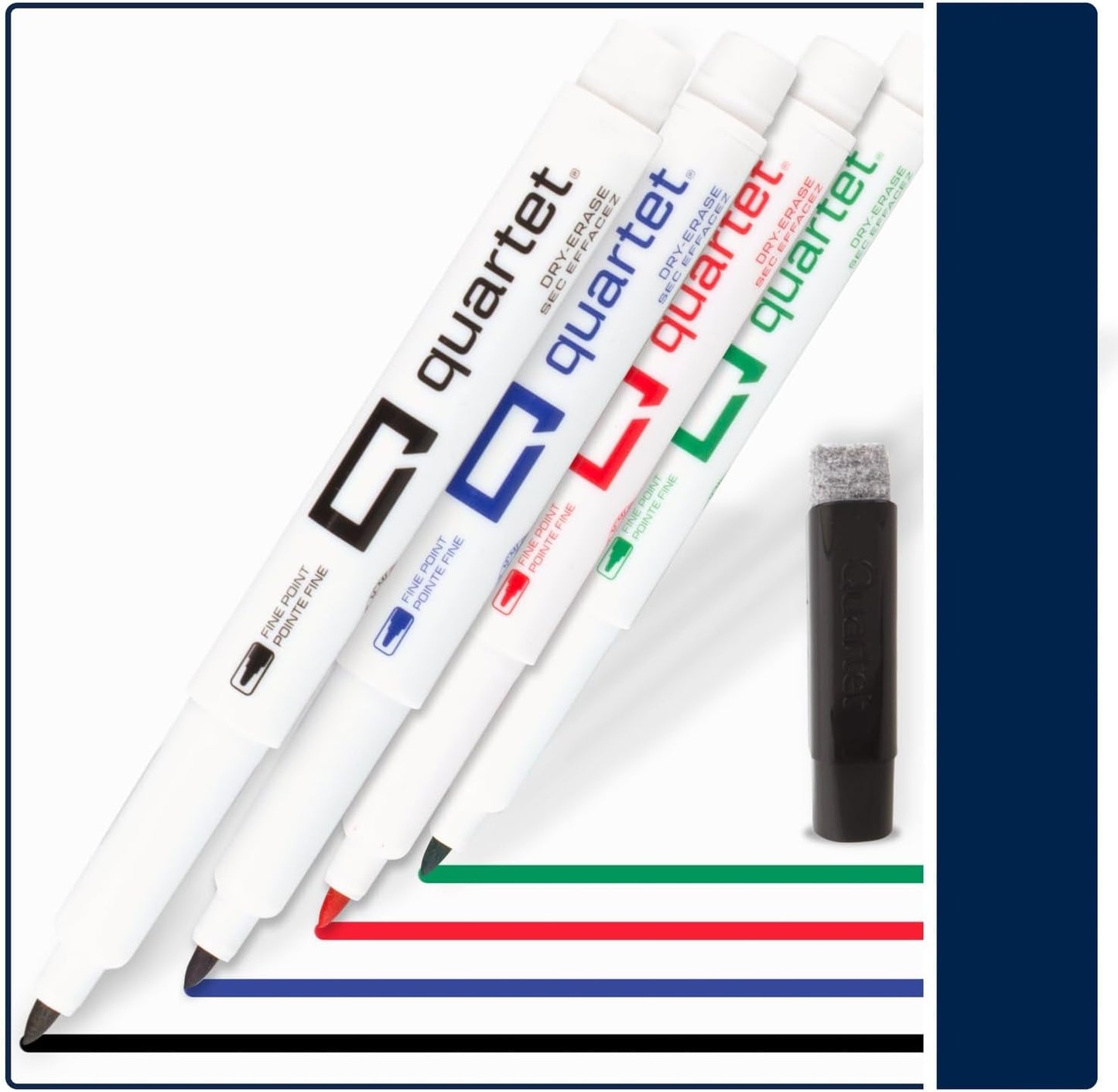 Quartet Dry Erase Markers, Fine Tip White Board Dry Erase Markers with DryGuard Ink Protection, Office Essentials, Black, Red, Blue, Green, 36 Pack (Q120Z03-R)