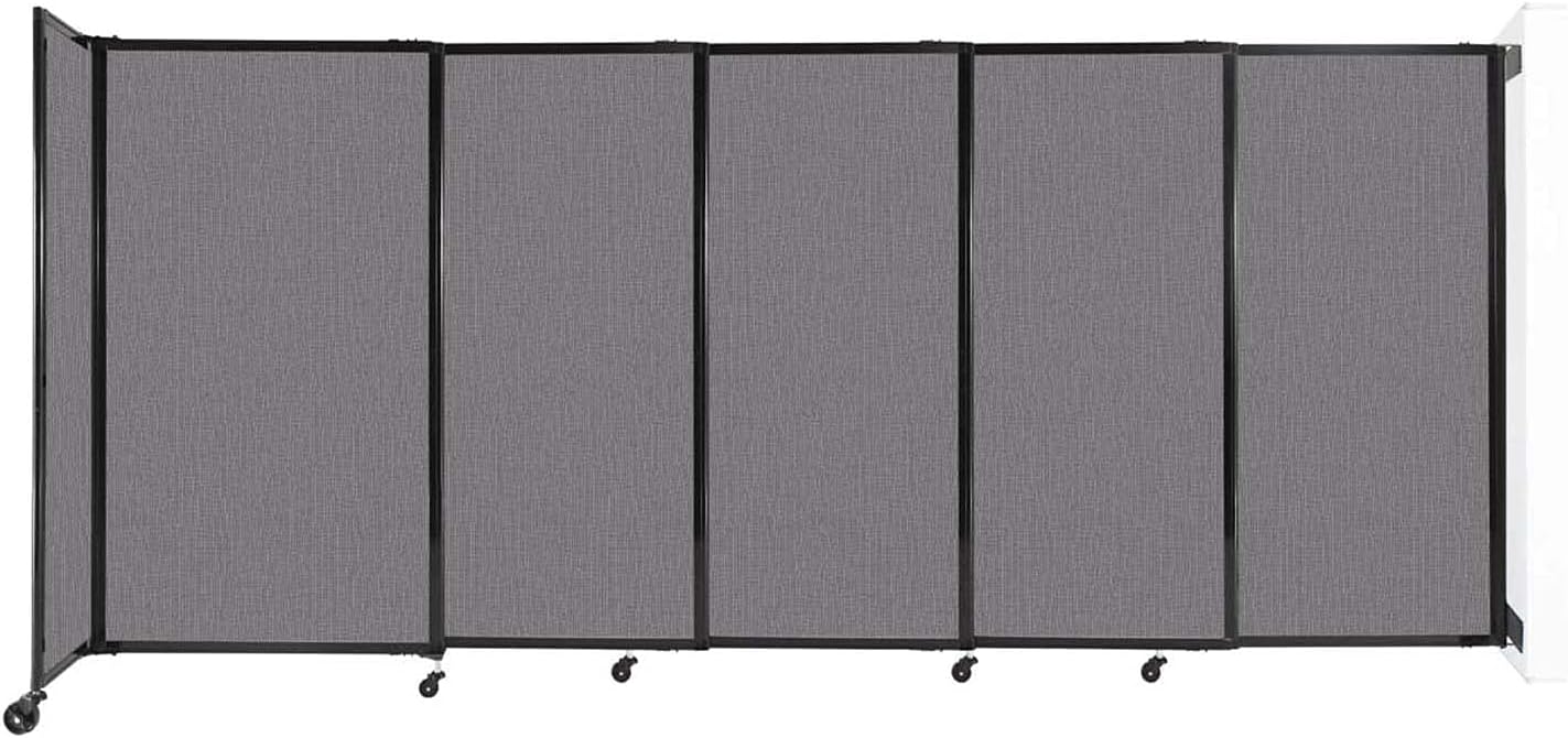 Wall-Mounted Sliding StraightWall Room Divider | Adjustable Widths | Locking Wheels | Room Separator | Up to 11'3" Wide x 5' Tall Slate Fabric Panels