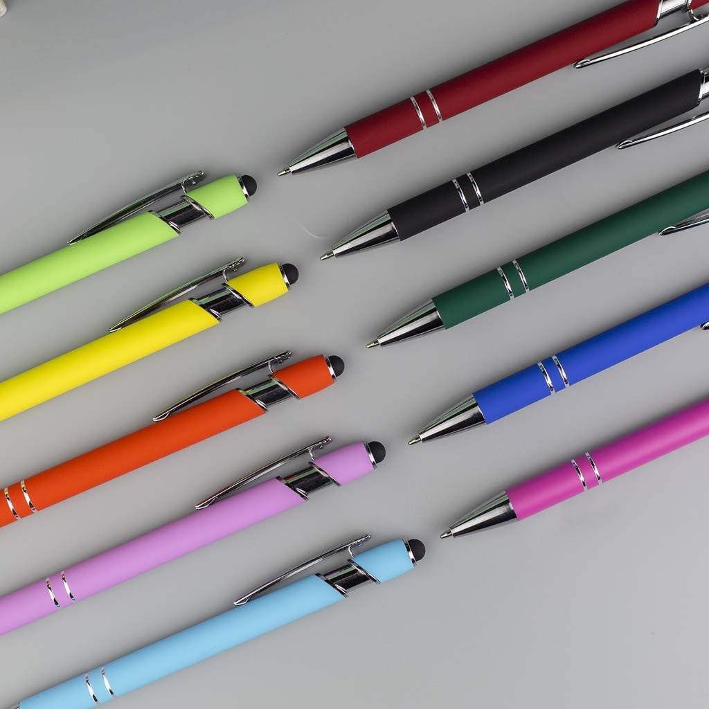 Ballpoint Pen with Stylus Tip Black Ink 1.0 mm Medium Point Soft Touch Metal Matt Assorted Color Barrel 10 Count