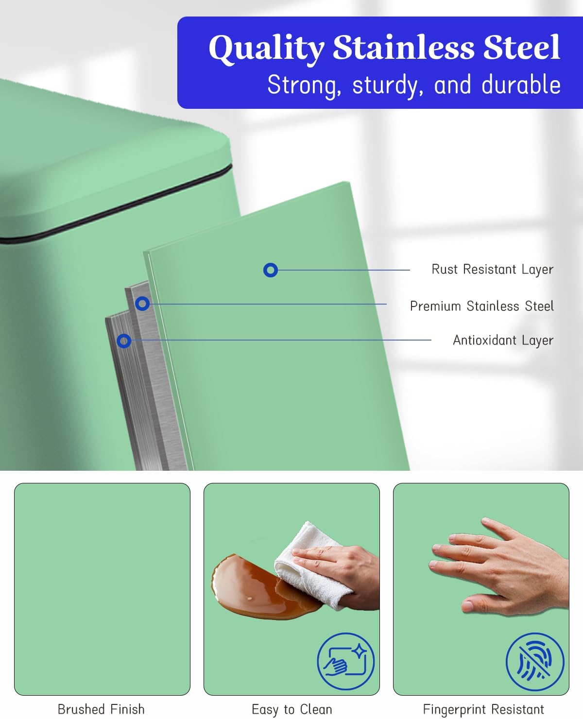 JM.YIPENG Bathroom Rubbish Bin, 5 Litre Cosmetic Bin, Small Waste Bin with Soft Close Lid, Bathroom Bin for Toilet, Bathroom, Bedroom, Living Room, Green