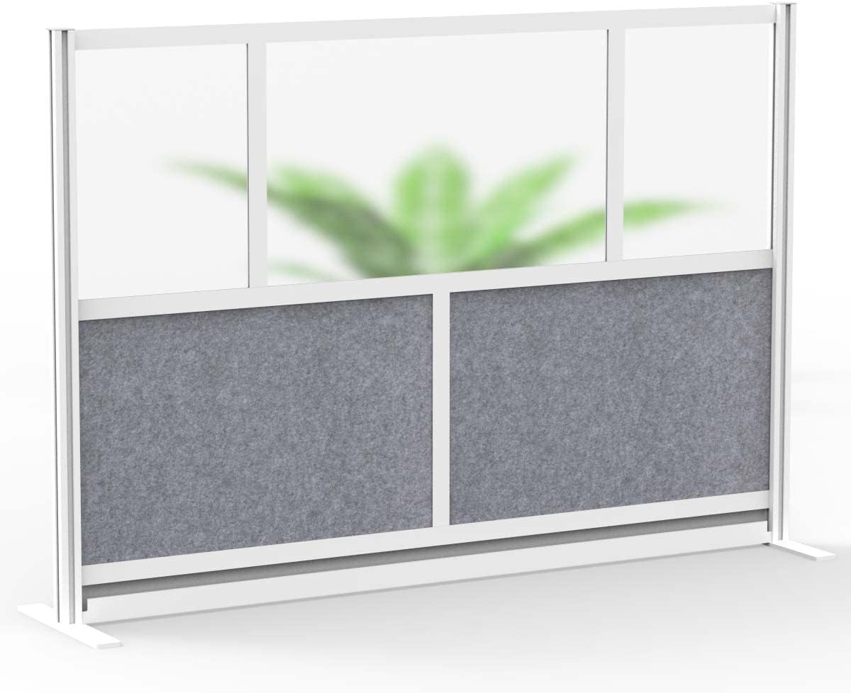 Stand Up Desk Store Expanse Modular Wall | 70'' x 48'' Wall | Expandable Partition Room Divider with Rearrangeable Frosted Acrylic & Sound Absorbent Panels (Silver Frame)