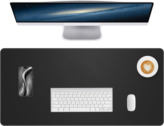 Leather Desk Pad Large Mouse Pad Computer Laptop Desk Mat Non-Slip Waterproof Table Blotter Desktop Writing Pad for Office and Home (Black, 80 x 40cm)