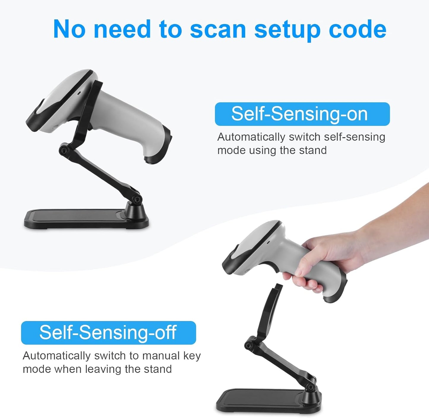 Barcode Scanner with Stand, JRHC Wireless 1D Laser Bar Code Scanners 2.4G Wireless & USB Wired Connection Plug and Play Handheld Bar Code Reader