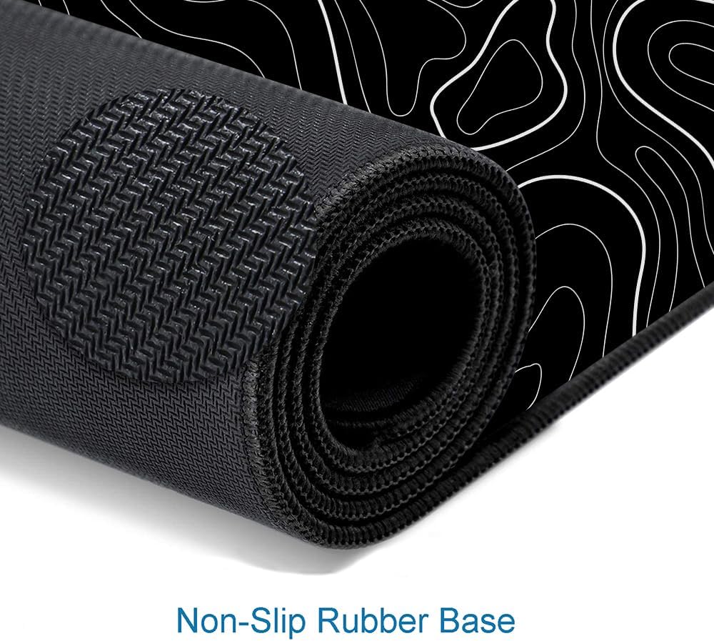 Large Mouse Pad, Extended XL Gaming Mousepad, Non-Slip Rubber Base Keyboard Mouse Mat Desk Pad for Work, Game, Office, Home, 31.5 x 11.8 in, Black Minimalist Topographic Map PL230707021