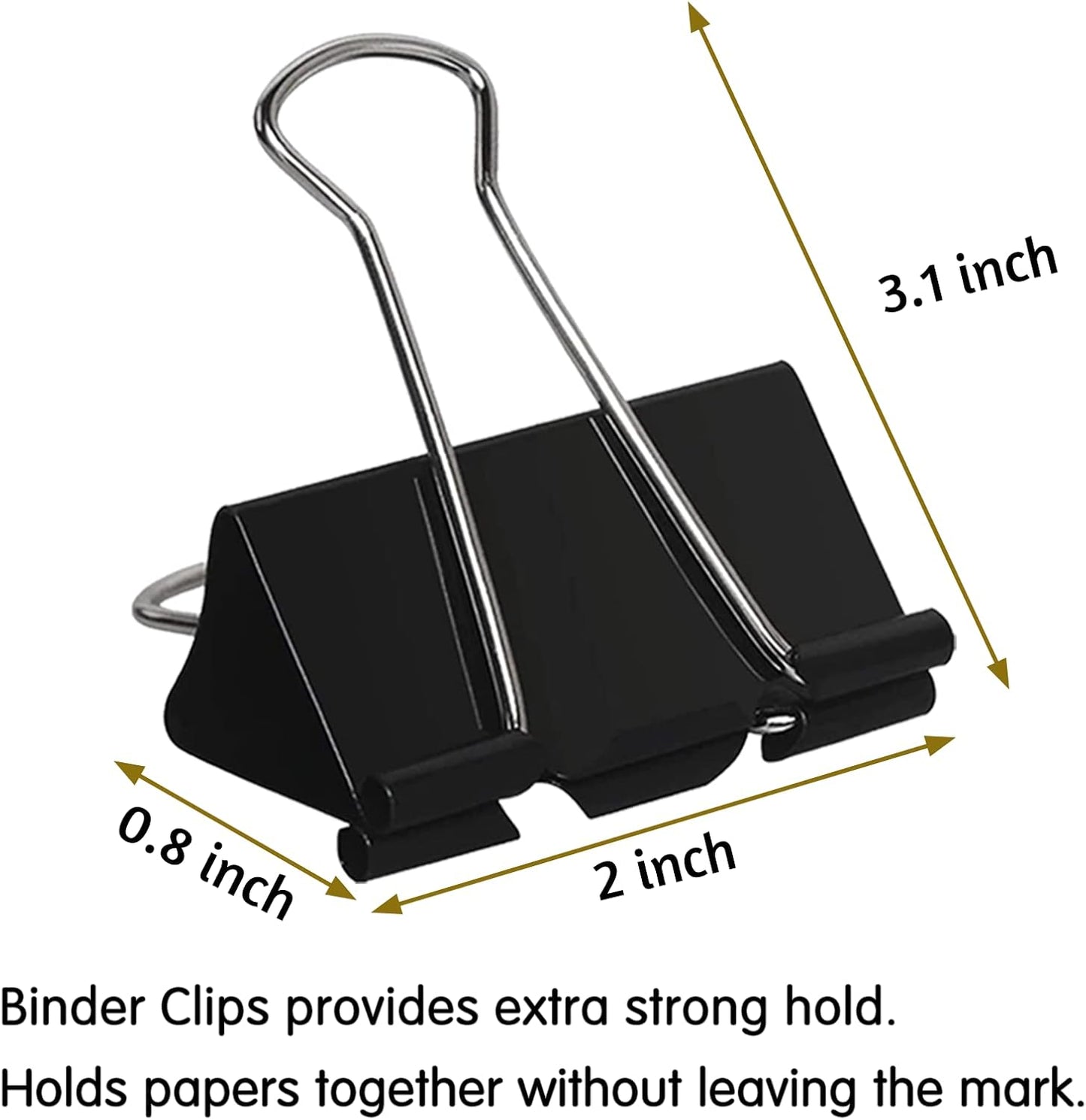 2 Inch Extra Large Binder Clips 48 Pack, Jumbo Paper Clips, Big Paper Clamps, Binder Clips Large Size for Home, School and Office Supplies