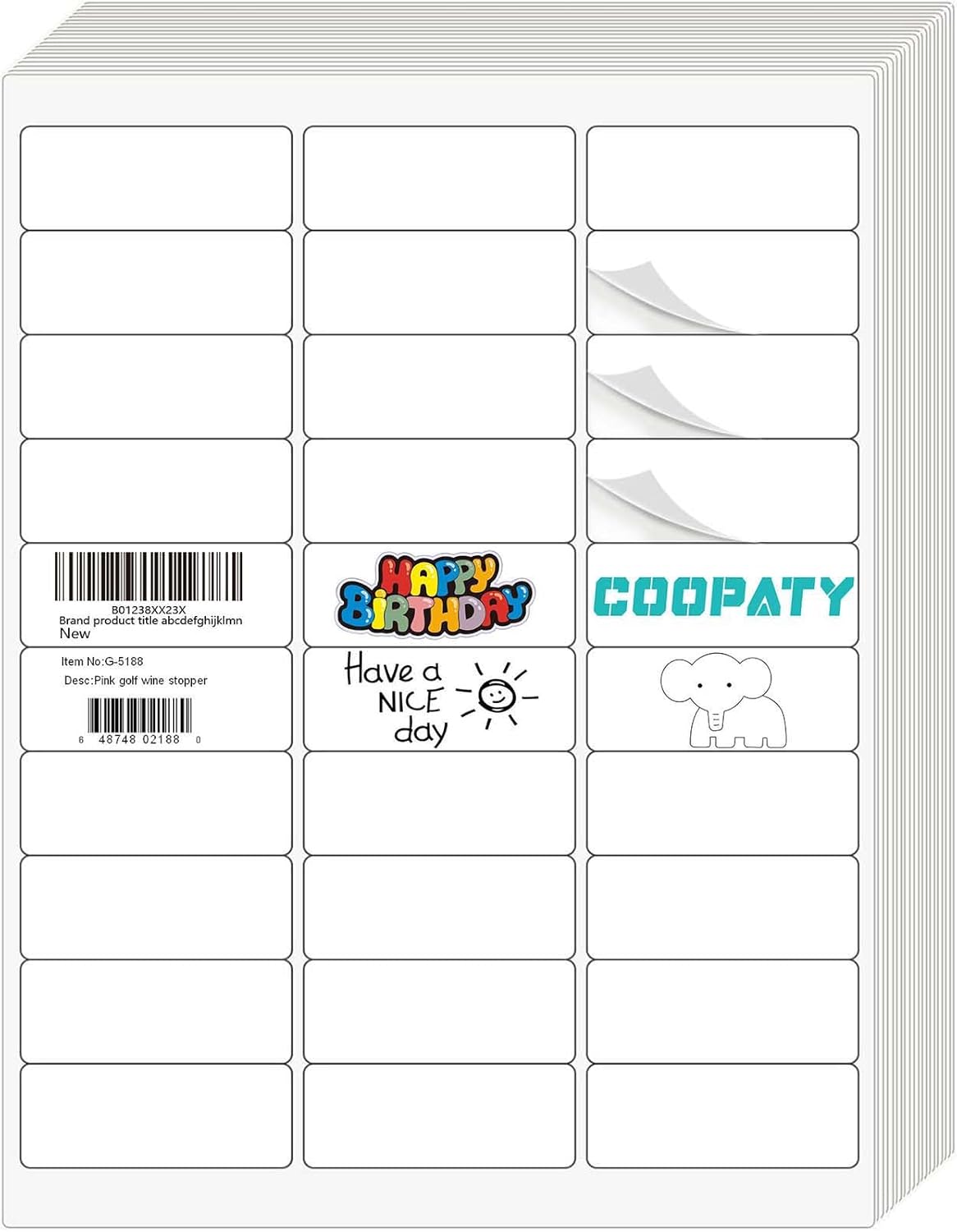 Coopaty 1" X 2-5/8" inch Shipping Labels, 30 Up FBA Barcode Address Mailing Labels White Blank for Laser Inkjet Printer (2000 Sheets, 60000 Labels)