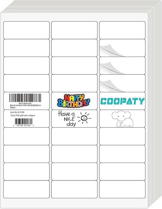 Coopaty 1" X 2-5/8" inch Shipping Labels, 30 Up FBA Barcode Address Mailing Label White Blank for Laser Inkjet Printer (1000 Sheets, 30000 Labels)