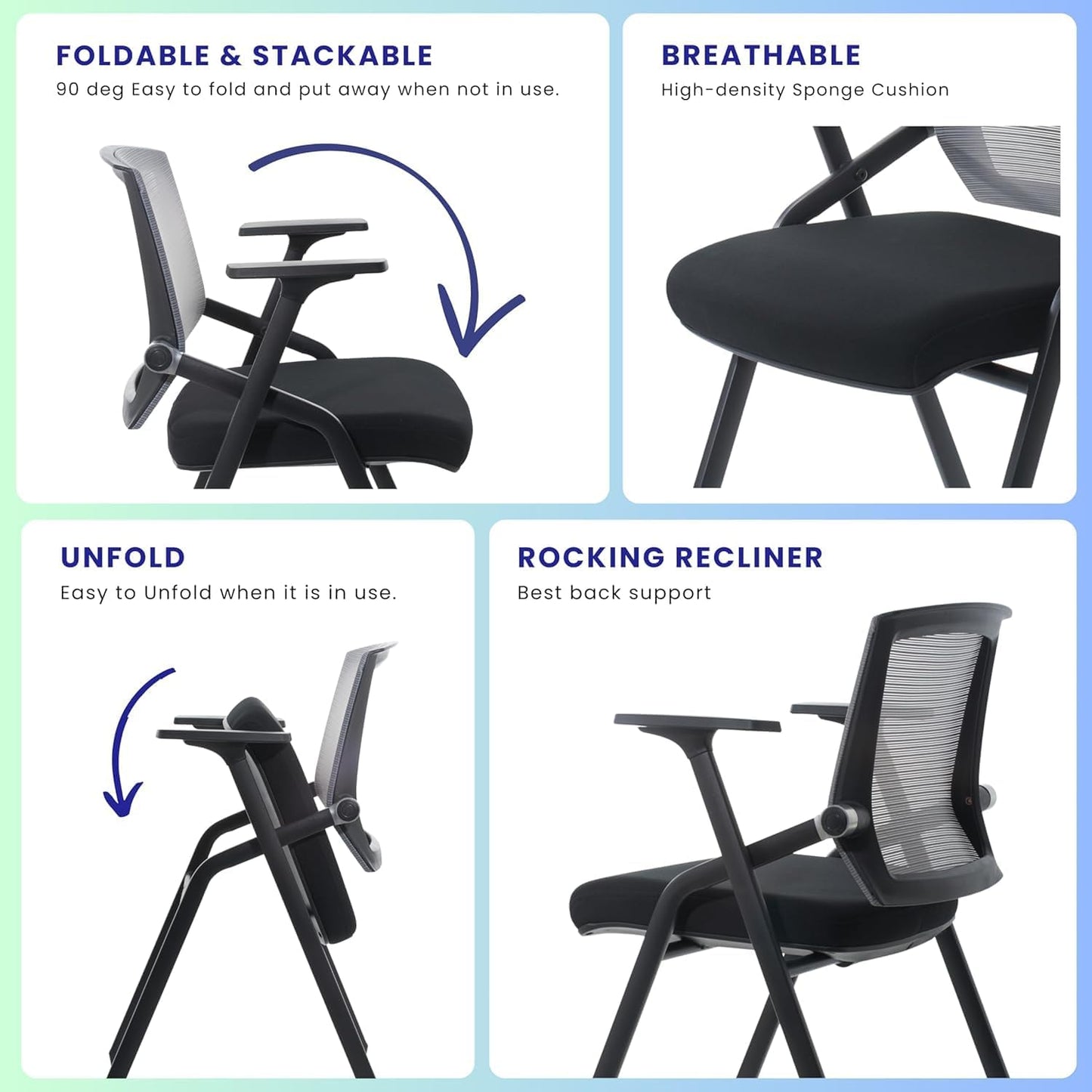 16 Pack Conference Room Chairs, Folding Office Desk Chair with Lumbar Support and Sliding Armrest, Stackable Office Guest Chairs & Reception Chairs