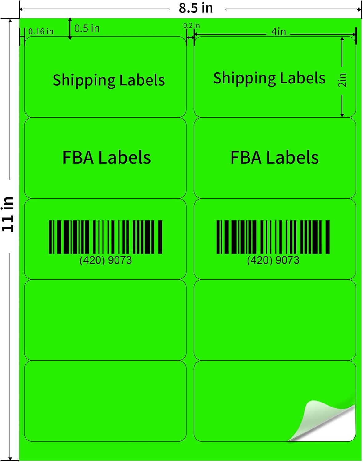 2" x 4" Neon Colored Labels Stickers Fluorescent Bright Neon Color Address Labels for Laser/Inkjet Printer, Permanent Adhesive- 600 Pcs/ 4Colors