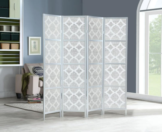 NicBex Room Divider 4 Panel Room Dividers with Quarterfoil Diamond Design Partition Room Dividers and Folding Privacy Screens Wall Divider for Home, Room Separation,69.28"W x 17.32"D x 70.31"H, Silver