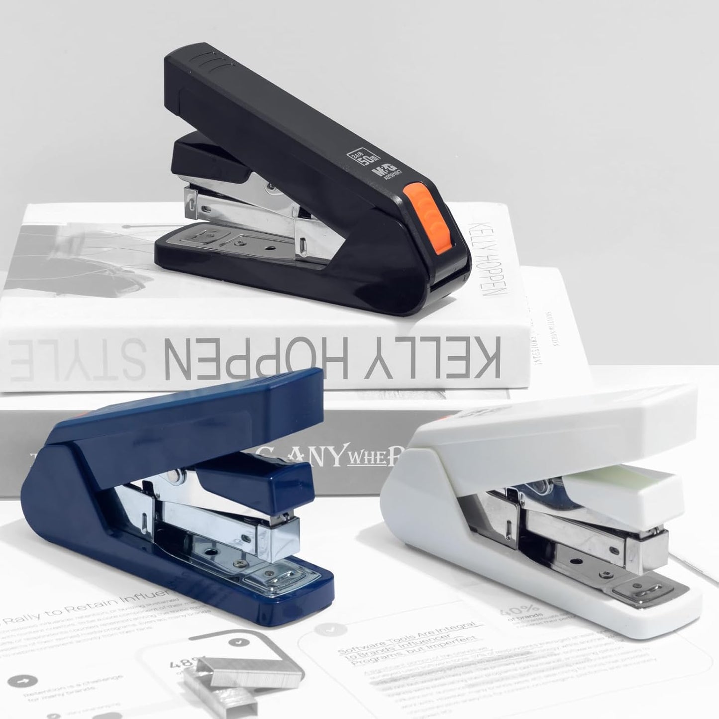 M&G Effortless Stapler 50 Sheet Capacity One-Touch Stapling, Heavy Duty Desktop Stapler Includes 1000 Staples and Remover, Portable Handheld Staplers for Home & Office (Black)