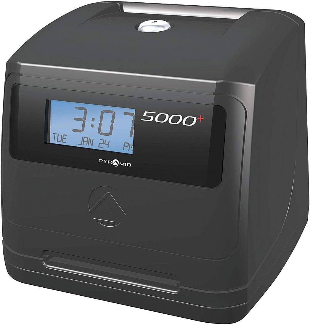 Pyramid Time Systems - Model 5000 Auto Totaling Time Clock, Employee in/Out Time Tracker for Small Business, Includes: 25 Time Cards,1 Ink Ribbon Cartridge, 2 Security Keys and User Guide - Black