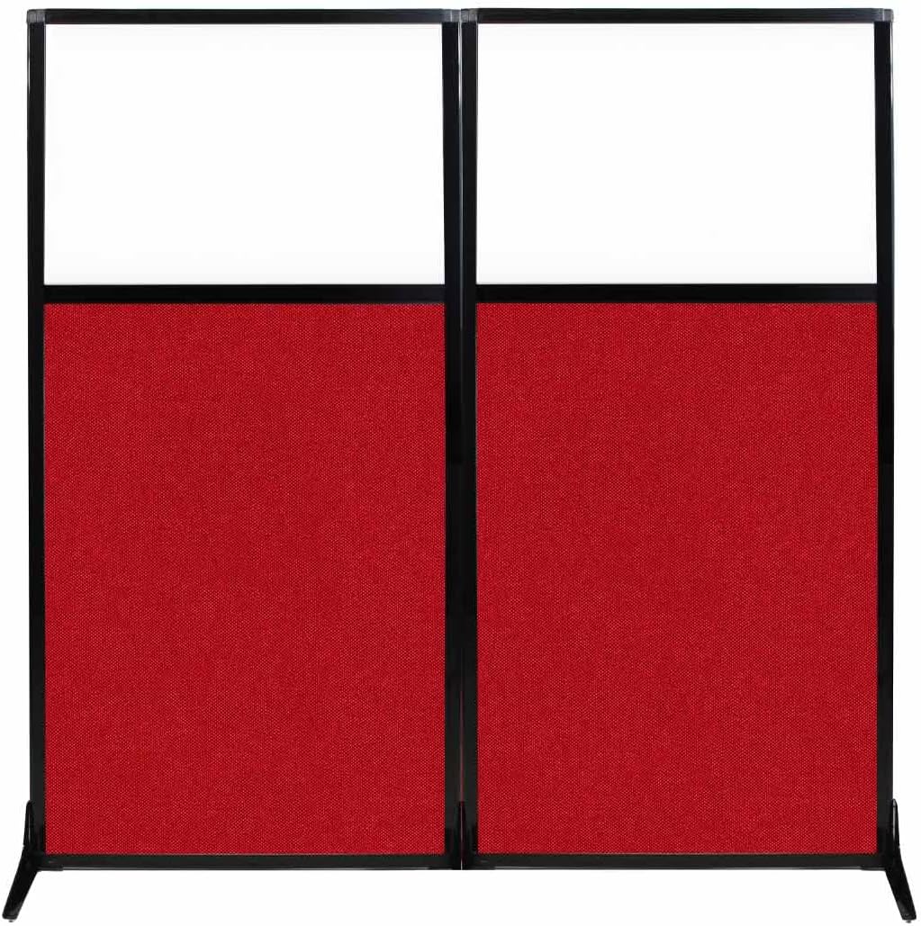 Versare Workstation Partition | Portable Wall Divider | Modern Office Cubicle | Free Standing Privacy Screen | Flexible Work Space | 66" x 70" W/Window, Red Fabric Panels