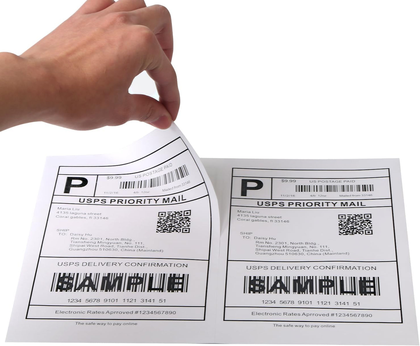 [100 Sheets; 200 Labels] Half Sheet Self Adhesive Shipping Label for Laser & Inkjet Printers, 2 Per Page Self Adhesive Mailing Labels – White 8.5'' x 5.5''