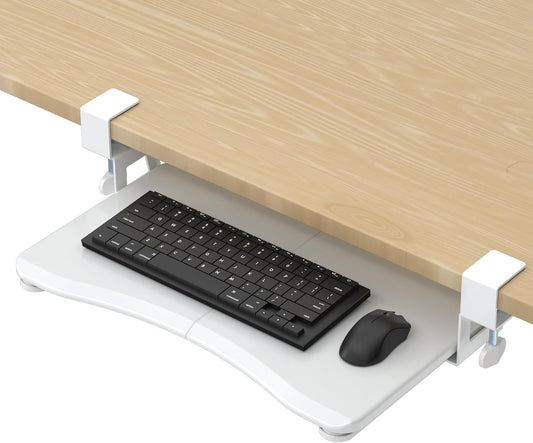 suptek Small Keyboard Tray Under Desk Pull Out with C Clamp Mount, Computer Keyboard & Mouse Tray, 20 (24.2 Including Clamps) x 11.8 inch Slide-Out Platform Computer Drawer for Typing, White, DSF1SW